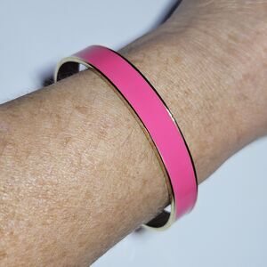 Kate Spade Tickled Pink Enamel Bracelet Gold Tone Bangle 7.75"